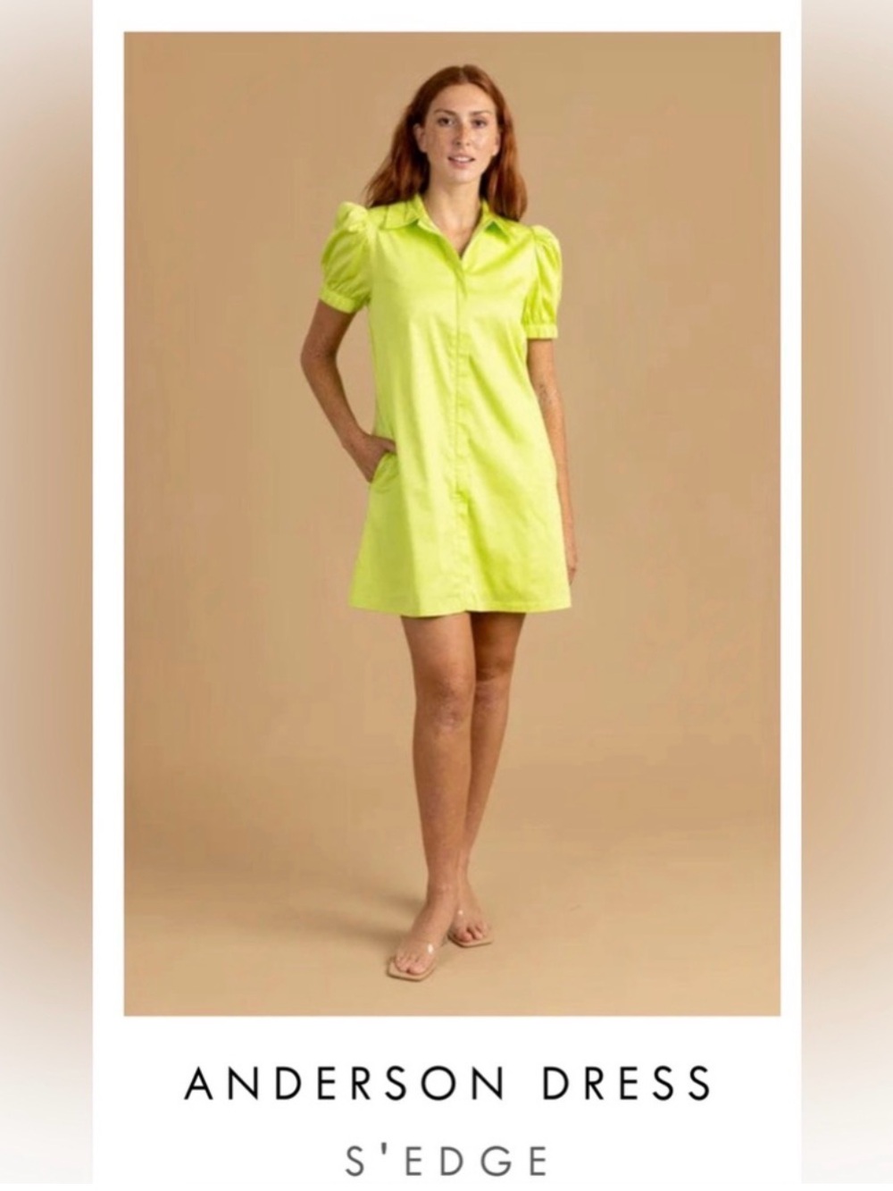 NWT S’edge full zip Anderson puff sleeve collared mini dress algae green
